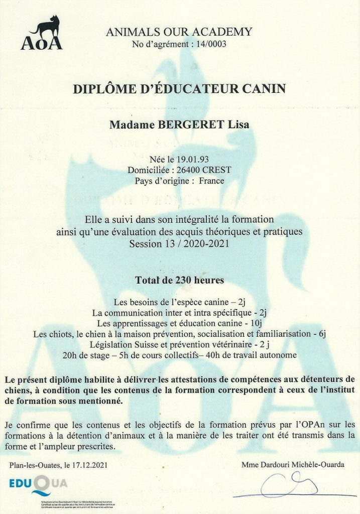 namasdog éducateur éducatrice comportementaliste canin chien chiens  chiot positif éducation canine bienveillante positive renforcement crest  valence montélimar drôme crestdromefrance aoa geneve suisse diplômes