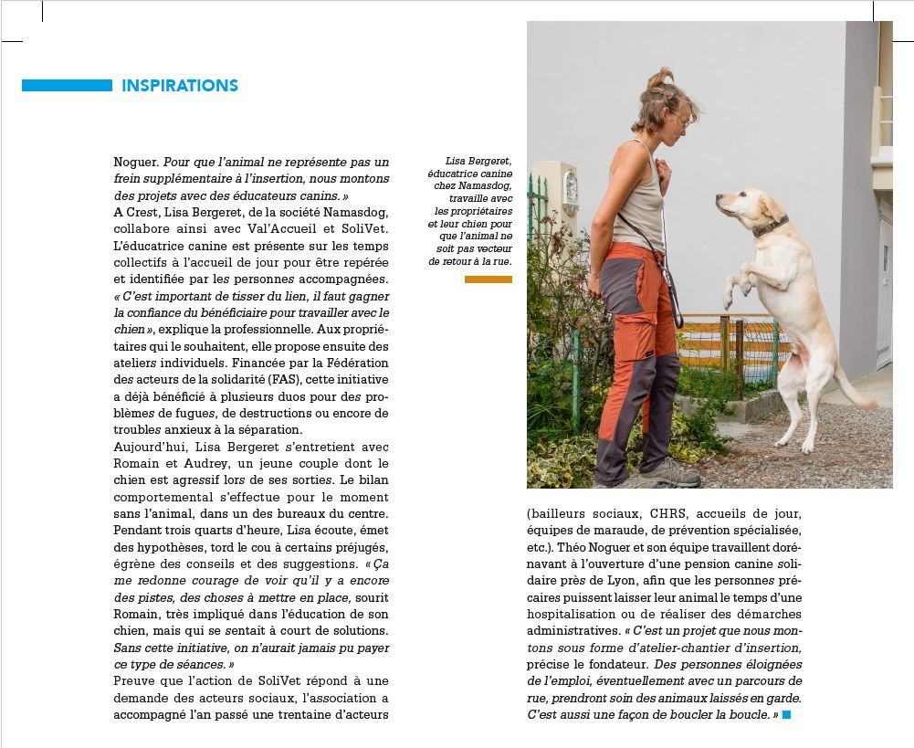 namasdog éducateur éducatrice comportementaliste canin chien chiens chiot chiots cours collectif positif éducation canine bienveillante positive renforcement crest  valence montélimar drôme drome crestdromefrance solivet presse journal solidaire val'acceuil partenariat social entraide journal ash